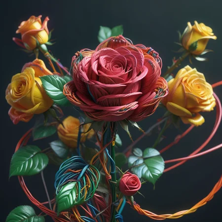 score_9, score_8_up, score_7_up, score_6_up, score_5_up, score_4_up, raw photo, photorealistic, <lora:extremely_detailed:0.25> extremely detailed,<lora:add-detail-xl:0.25>, <lora:detailed_notrigger:0.25>, <lora:MJ52:0.25> realistic, photography, <lora:sinfully_stylish_SDKL:0.25>, <lora:stvmccrr:0.25> Photography, stvmccrr style, stvmccrr, <lora:xl_more_art-full_v1:0.25>, <lora:SDXLFaeTastic2400:0.25>,
a rose stem, made of wires <lora:ColourfulCableStyle:1> Jed-Cable