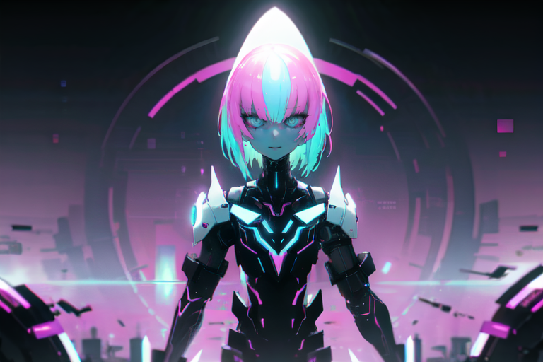 highly insanely detailed, masterpiece, top quality, best quality, highres, 4k, 8k, RAW photo, (very aesthetic, beautiful and aesthetic),  
(rsef style,fevercell style),human_machine_hybrid,vivid_colors,holographic_effects,geometric_patterns,high_contrast,motion_blur,cybernetic_elements,psychedelic_art,science_fantasy,overlapping_shapes,futuristic_design,neon_lighting,chromatic_aberration,digital_aesthetics,glitch_effects,mystical_vibes, 
<lora:rsef-000225:0.8>, 
(1girl:1.3), 
1other, 
, 
, 
, 
, 
dynamic weather,dynamic moment,ivory white background,pastel pink background,neon pink background,(multicolored background,gradient background:1.3), 
scenery,360 panorama,outdoors,landscape,âââ