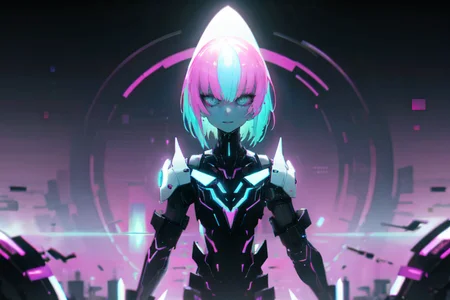 highly insanely detailed, masterpiece, top quality, best quality, highres, 4k, 8k, RAW photo, (very aesthetic, beautiful and aesthetic),  
(rsef style,fevercell style),human_machine_hybrid,vivid_colors,holographic_effects,geometric_patterns,high_contrast,motion_blur,cybernetic_elements,psychedelic_art,science_fantasy,overlapping_shapes,futuristic_design,neon_lighting,chromatic_aberration,digital_aesthetics,glitch_effects,mystical_vibes, 
<lora:rsef-000225:0.8>, 
(1girl:1.3), 
1other, 
, 
, 
, 
, 
dynamic weather,dynamic moment,ivory white background,pastel pink background,neon pink background,(multicolored background,gradient background:1.3), 
scenery,360 panorama,outdoors,landscape,âââ