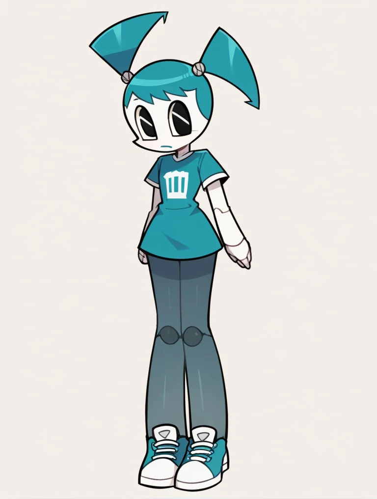 score_9, score_8_up, score_7_up, score_6_up, score_5_up, score_4_up, source_anime, BREAK
(1girl, solo:1.2), simple background, <lora:XJ-9:0.8> xj9, robot girl, black eyes, aqua hair, ((t-shirt-dress)), ((slip-on-sneakers)), (((pantyhose))), style parody,