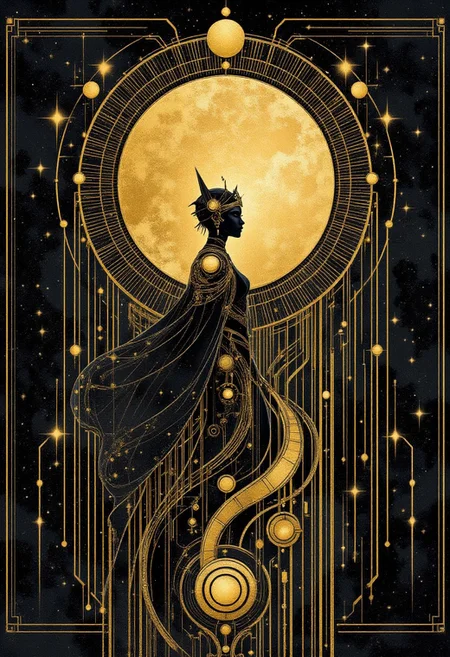 Fly me to the moon
Let me play among the stars
Let me see what spring is like
On a-Jupiter and Mars
In other words, hold my hand
In other words, baby , kiss me
Straight lines on bkack background
Lone person center
Princess Egyptian
Mysterious symbols
ArsMJStyle, Art Deco
bo-golden