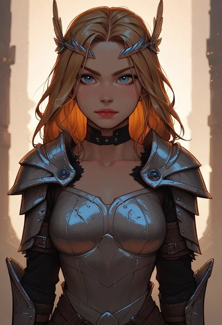 (score_9, score_8_up, score_7_up). ( line work, excellent drawing, highest quality, extremely detailed:1.2). 1girl, Valkyrie, viking warrior, adult face, blue eyes, perfect face, dark lashes, shiny look, petite, nymph, confident, armor, wings, 3/4 view, cowboy shot, dynamic angle, g0thicPXL, romantic, cinematic lighting, volumetric lighting, source_cartoon, source_anime