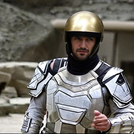 Syrian Man wearing scifi armor in a dynamic fighting pose, aslanscifi-v1-900