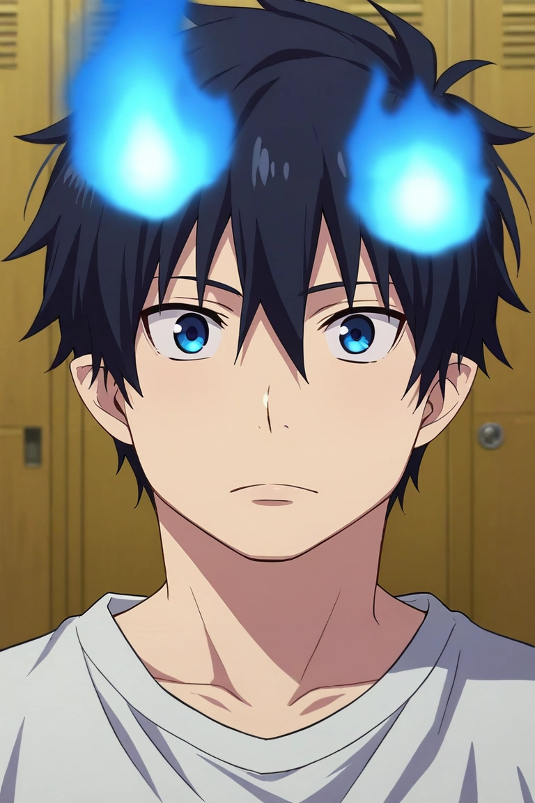 score_9, score_8_up, score_7_up, source_anime, rating_safe, , semi-realistic, , depth of field, 1boy, solo, male focus, <lora:rin_okumura_pony:0.9>, rin_okumura, black hair, blue eyes, short hair, hair between eyes, , , blue fire, close-up, locker room, dawn, slouching, speaking, talking, , <lora:sdxl_lightning_8step_lora:1>