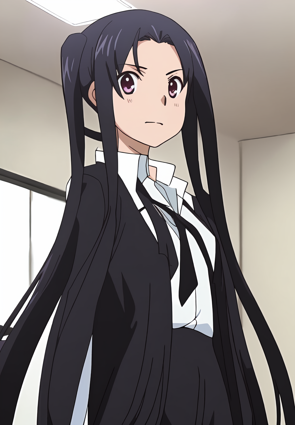 <lora:Kuroumaru_Tokisaka:0.8>, (masterpiece, best quality,perfect lighting), Kuroumaru_Tokisaka, 1girl, solo, black suit,