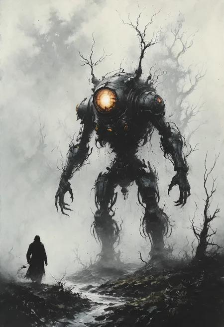 (masterpiece, best quality, hyper detailed, ultra realistic, 32k, RAW photo), masterful painting in the style of Anders Zorn | Marco Mazzoni | Yuri Ivanovich, Todd McFarlane, oil on canvas, perfect composition and chiaroscuro by Rembrandt, concept art by Mariusz Lewandowski, by Louis Aston Knight, by Karine Eibatova, by John Howe, by Jessica Rossier, by JarosÅaw JaÅnikowski, by Inessa Garmash, by Henriëtte Ronner-Knip, by Harumi Hironaka,famous artwork inspired by (bioshock:1.1) and (abzu:1.2) and (john constable:1.2) and (anato finnstark:1.3) and (jean-francois millet:1.1) and (thomas baxa:1.2), crystalline, fractal art, fantasy style, this peculiar life form, the "nutty spitjumper" hides in the vorbeling dense crystal jungles of the bordyleggered exoplanet "spockbold ix", covered in a metallic exoskeleton it ambushes its prey with (long crystalline appendages:1.3) <lora:Desolation:0.8> <lora:add-detail-xl:0.8>