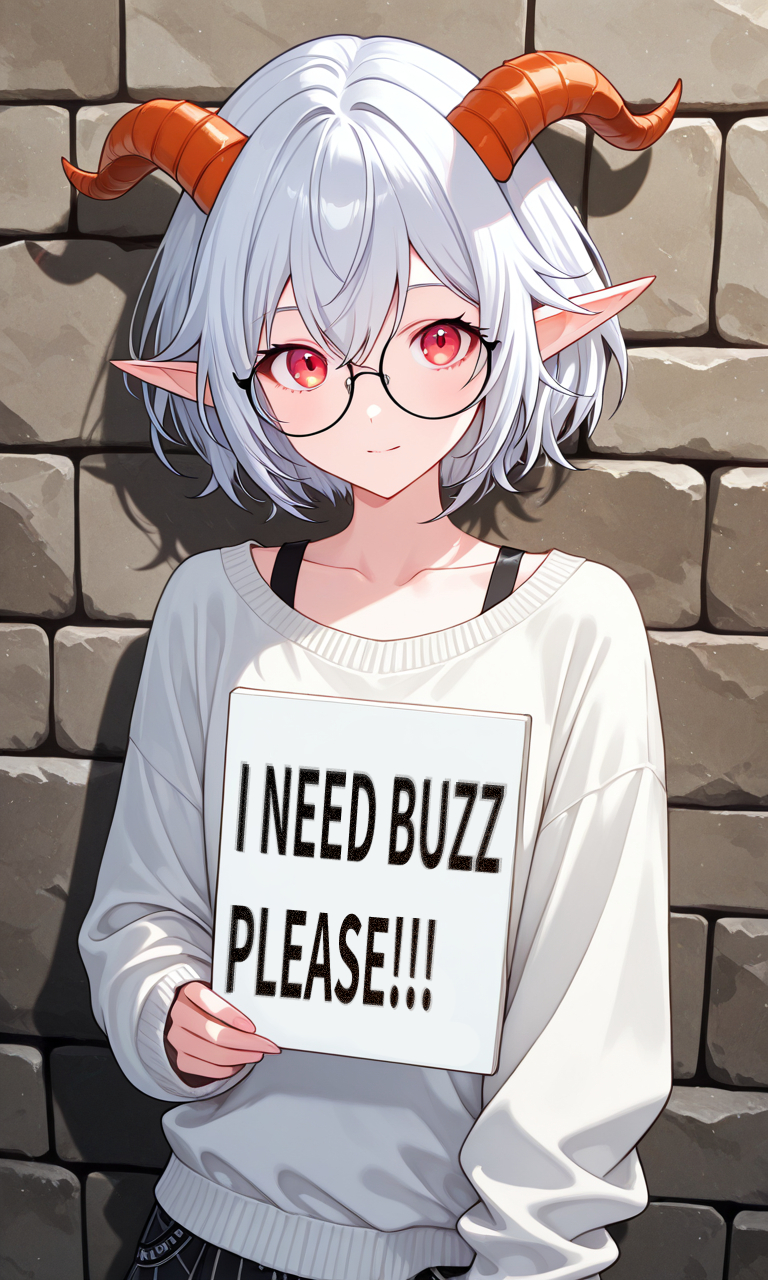 ((character:Alethia, Aletheia)), 1girl, Alethia, ((elf girl)), white short hair, Red eyes, glasses, faun horns, , tiny, flat chest, casual clothes, rock vibes, punk vibes, white top, sweater ,project sekai; soft; pastel; colorful; detailed; details; masterpiece; high quality; best quality; ultra details; amazing; stunning; illustration,alive skin, high quality, hyper detail, beautiful and detailed eyes, holding a sign, 