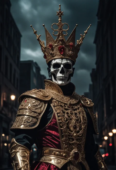 , 16k, raw, (ultra high picture quality), (intricate details), (strong fisheye lens photo/ intense fisheye view photo), ((bottom lit/)/(underlighting)), full body,  large view, ((dynamic photograph of a giant macabre riveted chrome and gold mechanical deity ) (tall jewelled mitre crown) (black and red smock), (holding a long (was-sceptre) stylized sceptre of power with an animal head at the top), ( is destroying the city)), (outside late at night during an electrical storm),
[horror , (double exposures), (low opacity overlays), nighttime, outdoor, realisticvision-negative-embedding, ]