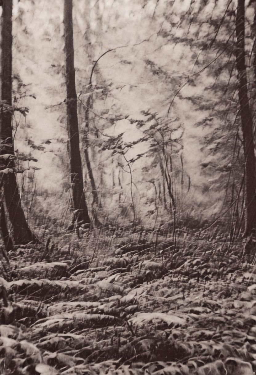 AgfaBroviraSpeedBS310RC2, instagram photo, a foggy forrest, hard shadows, film grain