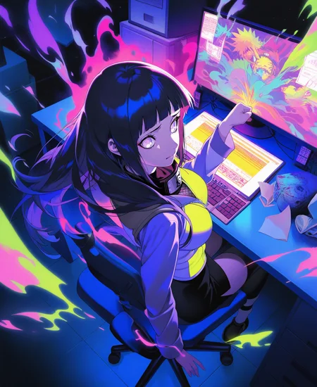 eps, absurd, newest, movie perspective, (aos:0.5), (fajyobore:0.5), (chiaroscuro:0.5), from above, 1girl, chinese lung floating in the air, his long beard emitting a magical light and the dust glowing seductively, hyuuga_hinata, naruto_(series), 1girl, black_hair, purple_eyes, computer_desk, office_chair, crazy knocking, fu_r_y, swearing, big_breasts, breasts resting on table, (void 0:0.5, (torino aqua:0.5), (umehara sei:0.5), dark, takami_masahiro, latest, strong color contrast, girl in fashionable clothes, back to, looking back, from above, chaotic colors, inappropriate light, disordered lines, mascara, doodle, hatsune miku, limited palette, black background, colorful, bright, glowing outline, neon, black light, looking at viewer, apple, fog, from the side,, masterpiece, best quality, amazing quality, very aesthetic, absurd, newest, landscape, spectacular painting, official art, movie perspective, (yoneyama mai:0.5), (WANKE:0.5), noyu (noyu23386566):0.5), cute painting style, dark, from below, streets, glowing tiles, neon colors, clouds glowing with strange lights, blinding light, turbid gas rising from the ground, the girl is still afraid to hide in the corner with her hands and feet, yoneyama mai, cute painting style, dark, takami_masahiro, latest, strong color contrast, girl in fashionable clothes, from behind, looking back, from above, chaotic colors, <lora:se_v1_epic_style: 0.9>