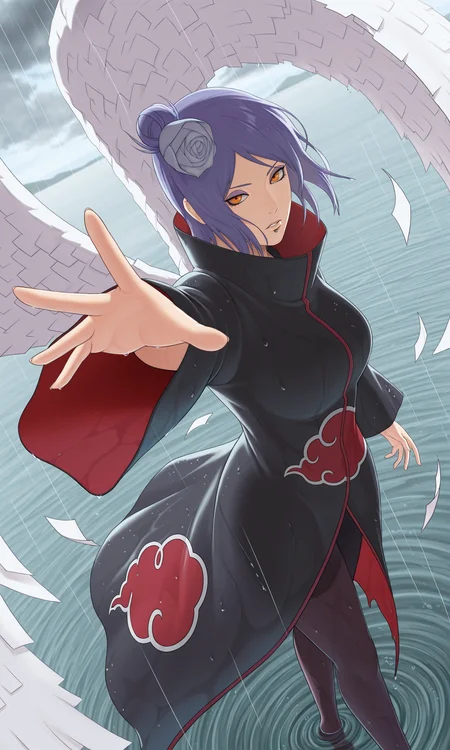 masterpiece, best quality, aged up,
standing, from above, pov, dutch angle , dynamic pose, from side,
reaching out, outstretched arm, spread fingers,
paper wings, wide wings, paper,
k0nanakatsuki, 1girl, solo, looking at viewer, orange eyes, purple eyeshadow, lip piercing,
single hair bun, short hair, hair flower,
cloak, long sleeves, wide sleeves, high collar, cloud print,
pantyhose,
parted lips,
day, cloud, wet , wind, rain, water, , water flow, sea, dark cloud,
perspective, depth of field,
<lora:Naruto_Konan_iXL-000018:1>