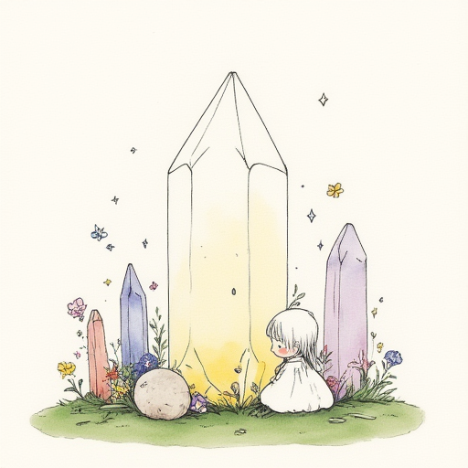 ArsMJStyle, Delicate Whimsy, The image shows a little girl sitting in front of a crystal surrounded by a variety of colorful flowers and plants. She has a peaceful expression on her face and her hair is tied up in a bun. The crystal is a bright yellow color and the flowers are a mix of pink purple and yellow., 1girl, flower, solo, dress, closed eyes, white hair, blush, long hair, yellow flower, sitting