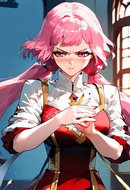 score_9,score_8_up,score_7_up,score_6_up,
source_anime, (best quality), (masterpiece), (extremely detailed), (finely detailed), (detailed face, perfect face, perfect eyes, beautiful detailed shading), (perfect hands), (full colors), blush,
BREAK,
cowboy shot, upper body,
1girl, solo, 纳兰嫣然, pink hair, twintails, long hair, pink eyes, large breasts, holding a sword, action pose