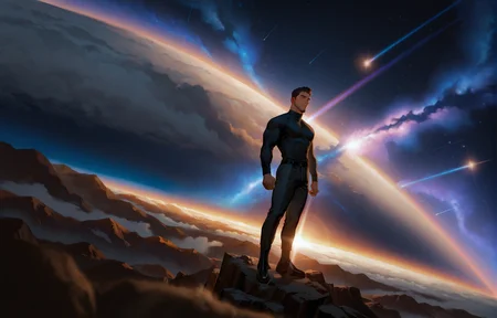<lora:Random_style_lora_Illustrious:1>, ((rtxon, scenry, depth of field, wide shot, cosmic)), man, ,, masterpiece,best quality,amazing quality,very aesthetic,high resolution,ultra-detailed,absurdres,
solo, male focus, muscular male, muscular male, bara, mature, (very short hair, beard, bara, mature, facial hair, stubble), facial hair, bara, mature,
aixiwuganda_(20222192), very awa, masterpiece, best quality, absurdres, newest, perfect quality, detailed background, intricate details,
<lora:slider_Body Type_alpha1.0_rank4_noxattn_last:2><lora:style_Anime Summer Days 2 Style SDXL_LoRA_Pony Diffusion V6 XL:.6><lora:slider_cfg_scale_boost:.7><lora:Artist6p:.55> Artist6p, Artist04p,<lora:slider_il_brightness_slider_d1:-1><lora:slider_il_contrast_slider_d1:-1><lora:slider_DarkSlider1.2_alpha1.0_rank16_full_300steps:-.6>