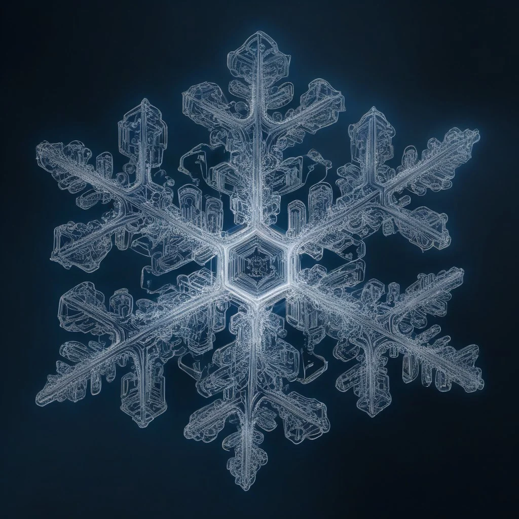 ultrasound detailed sonogram comprised of detailed vertical cascading streams of glowing snowflake of glowing cascading snowflake, forming shape of human embryo of binary machine-code