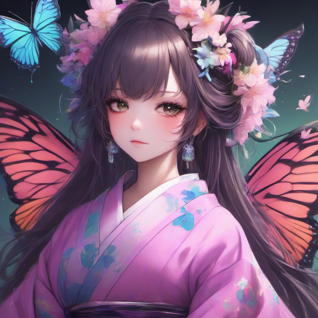 Masterpice,High Quality,portrait,anime
 <lora:PE_ButterflyLady:0.7> PEButterflyLady, 
kimono,