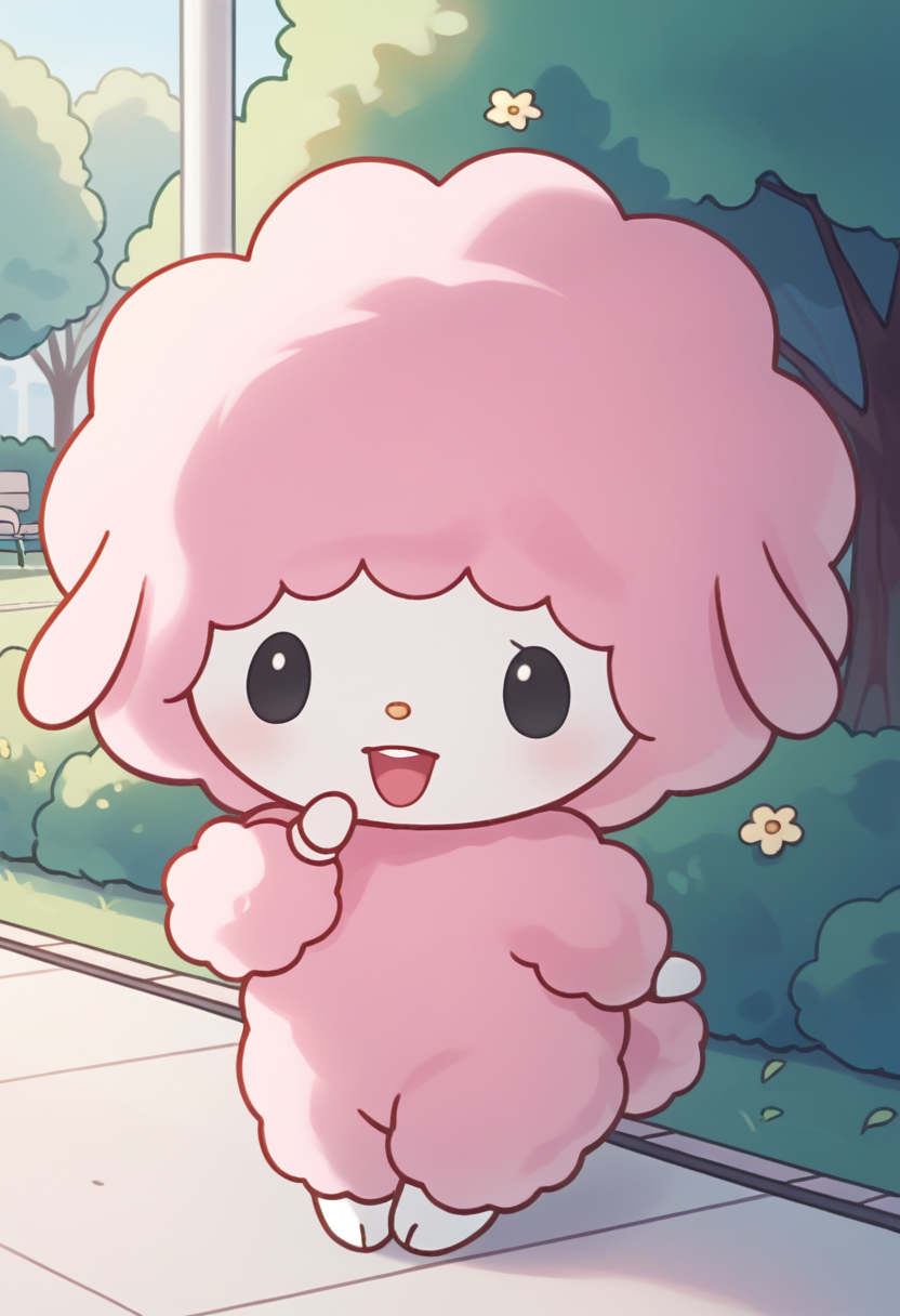 score_9, score_8_up, score_7_up, score_6_up, score_5_up, BREAK
mysweetp, open mouth, smile, dot eyes, furry, chibi, feral, (pink fur), white face, park, black eyes, solo, 1 girl