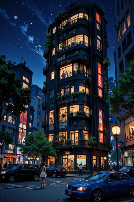 apartment beautiful  landscape, bright luminous night, woman, very intricate, very detailed, sharp, bright, colorful, <lora:Hand v2:0.5> <lora:Anti-Blur:1><lora:Insane Detail Slider:0.25>  <lora:flux.1_lora_flyway_Epic-detail_v2:0.3> <lora:fluxenhancer:0.25> <lora:ROWER:0.8> <lora:Anime art - Variant 3:0.6> Anime art