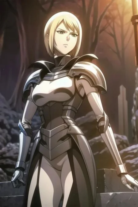 Galatea, claymore, tall slender person, athletic female, pale skin, white skin, medium breasts, slight muscular, ((full body)),
short hair, blonde hair, 
yellow eyes, cat's pupil,
round face, pronounced facial features,
white tight shirt, open shoulder, sleeves,  white gloves, white tight pants, tight clothe,
shoulder armor, armor skirt, red crest symbol,
metal bracelets, metal boots, high boots,
looking at viewer, angry, intimidating gaze,
purple aura,
battlefield on background,
drawing style,
dynamic light, 
ultra detail,
extremely detailed CG, 
micro intricate, 
highly detailed skin,
highly detailed face, 
highly detailed pupils, 
highly detailed iris, 
RAW photo, 
best quality, 
high resolution,
((masterpiece)),
realistic,
sharp focus, 
HDR, 8K resolution,
intricate detail, 
sophisticated detail, 
hyper detailed,
(depth of field), 
highlight and shadow,
volumetric lighting,
highly detailed background,
by Kentaro Miura:1.1,
comicbookpencils:0.9,
greyscale(line art:1.1)