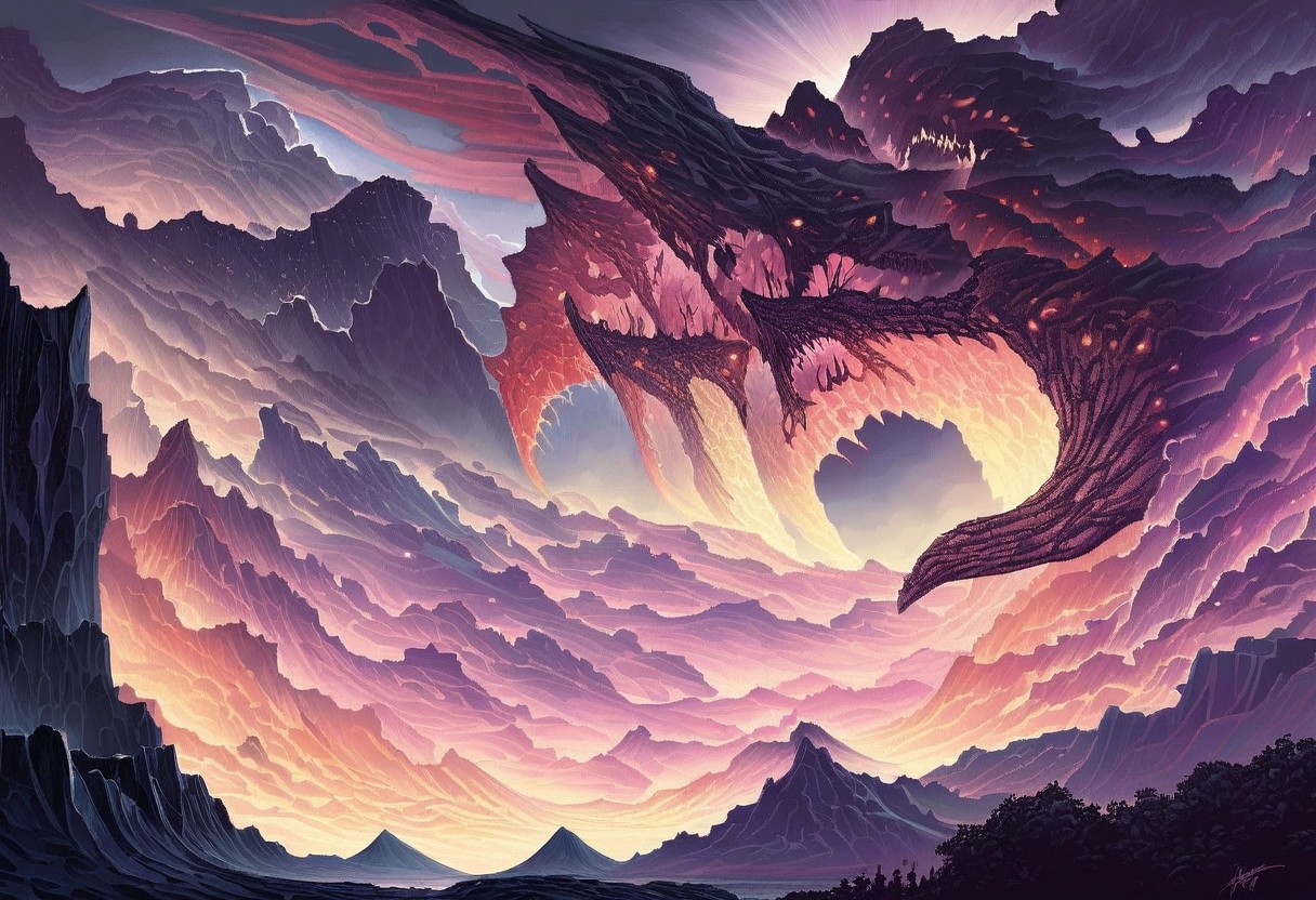 lotr, hoblotr, Ungoliant the spider bites a tree of light, draining it of light with it's nasty fangs. Morgoth in armor near by In the background, the landscape opens up into a valley with rolling hills and distant mountains. The sky above is filled with stars, enhancing the otherworldly feel of the image. The color palette is dominated by dark tones, which contrast sharply with the bright white of the moon, creating a striking visual effect. Overall, the image combines elements of fantasy and realism to create a scene that is both familiar and dreamlike. The use of light and shadow, along with the detailed depiction of the environment, gives the artwork a three-dimensional quality that draws the viewer's eye deeper into the scene. oil painting, detailed art, norman rockwell, poster art