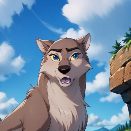 score_9, score_8_up, score_7_up, score_6_up, score_5_up, score_4_up, <lora:Aleu:1>, <lora:RealisticAnime:1>, aleu, open mouth, blue eyes, outdoors, sky, day, blue sky, no humans, colored sclera, dog, animal focus, animalization, 1girl, wolf, animal, body fur, two tone fur, yellow sclera