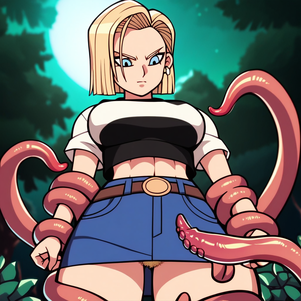 score_9, score_8_up, score_7_up, score_6_up, score_5_up, score_4_up, T3NT4CL3T1P, just_the_tip, imminent_penetration, (perfect face, perfect eyes), BREAK, 1woman, android_18, blonde hair, blue eyes, tentacles, tentacle, imminent penetration, blonde pubic hair, pubic hair peek, (excessive pubic hair), Outside at night, a lake in the distance, trees, stone,AddXL, sm_an_stl ,source_anime, anime screencap, anime, animification