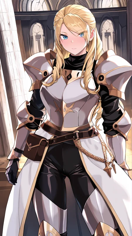 amazing quality,absurdres,best quality,masterpiece,highres,newest,detailed,detailed body,detailed face,masterpiece,best quality,solo,
女é¨å£«ã¯ãª,1 girl,blonde hair,blue eyes,long hair,drill hair,breastplate,gauntlets,shoulder armor,pauldrons,faulds,pouch,greaves,plate armor,belt,knight,eyes visible through hair,<lora:女é¨å£«ã¯ãªã«è¼ªã£ãã¯ãããã¦ã¾ã¯ã¾ã¯:0.8>,