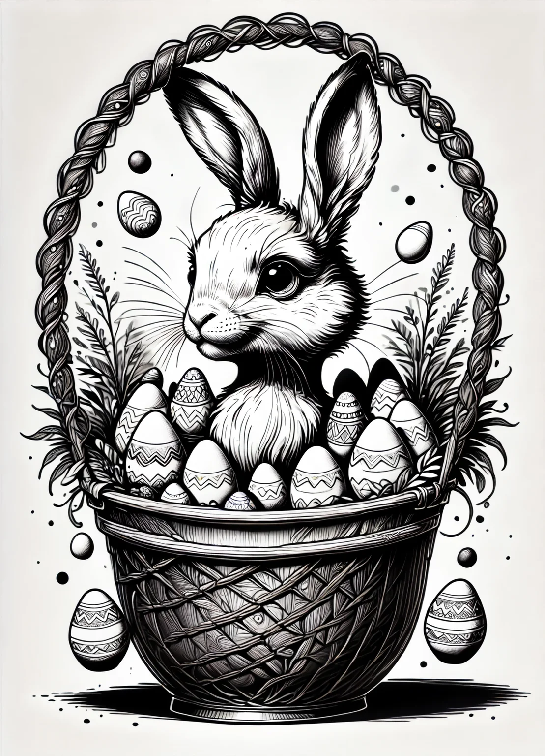 DonMS1mpl3Dr4w1ngXL, score_9, score_8_up, score_7_up, score_6_up, simple lineart, erlking, anthropomorphic hare, colorful eggs, festive clothing and accessories, basket filled with easter eggs, fertility, rebirth, spring, cheerful , rating_safe <lora:DonMS1mpl3Dr4w1ngXL-pony_v1.1:1>