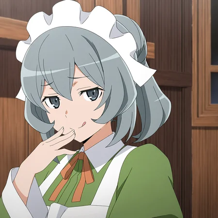 <lora:Syr2-000019:0.7>Syr,solo,looking at viewer,enmaided,maid headdress,smug,tongue,finger to own mouth,indoors,