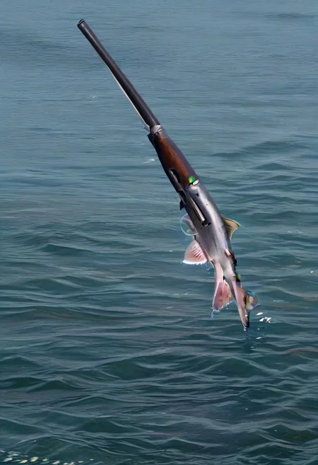 ((((Salmon holding shotgun)))))