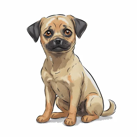 illustration, a little dog seated, black eyes, on a white background<lora:AQUAinked_XL:1>