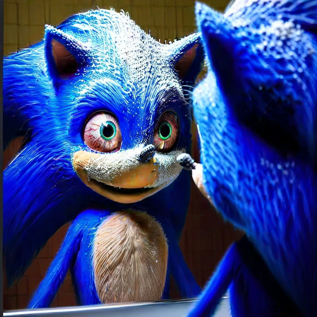 Sonic the hedgehog, detailed face, detailed fur, Partyanimal, blue quills, dilated pupils