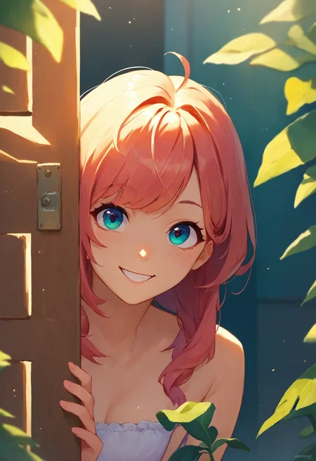 score_9_up score_8_up score_7_up, 1girl, peeking out upper body, backlighting, smile
<lora:peeking_out_ponyxl:1>