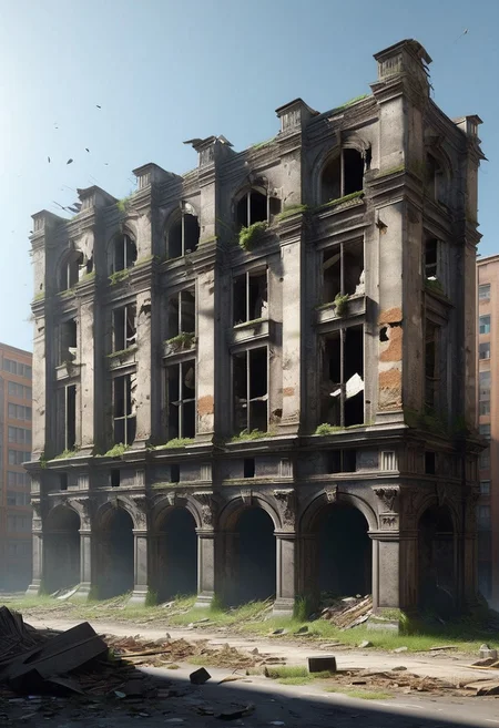 (photorealistic), city ruin, cf_style, (masterpiece), score_9