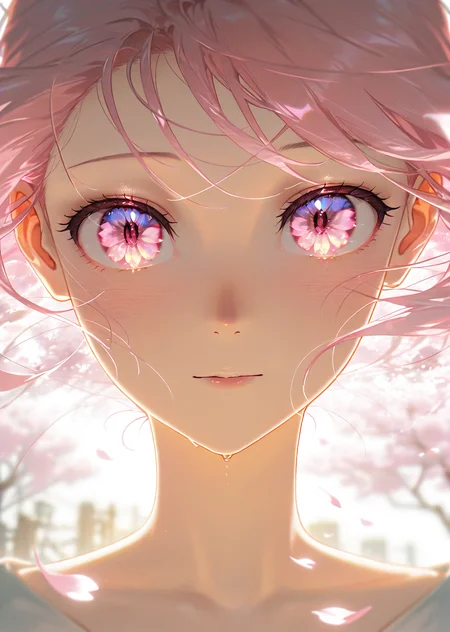 masterpiece, best quality, amazing quality, very aesthetic, absurdres, newest, (scenery, volumetric lighting),
eye_focus,
1girl, solo, cherry blossom-themed anime eyes, soft pink gradient irises, delicate petal patterns inside, subtle golden shimmer, moist glossy reflections, long fluttery eyelashes, gentle expression, warm blush, spring-inspired color palette, soft glowing light, gentle breeze effect in hair, sakura petals floating in air, dreamy and delicate aesthetic, high-resolution anime fantasy artwork
,masterpiece, best quality, amazing quality, very aesthetic, absurdres, newest, (scenery, volumetric lighting),
, <lora:eye_focus_illus:1>,