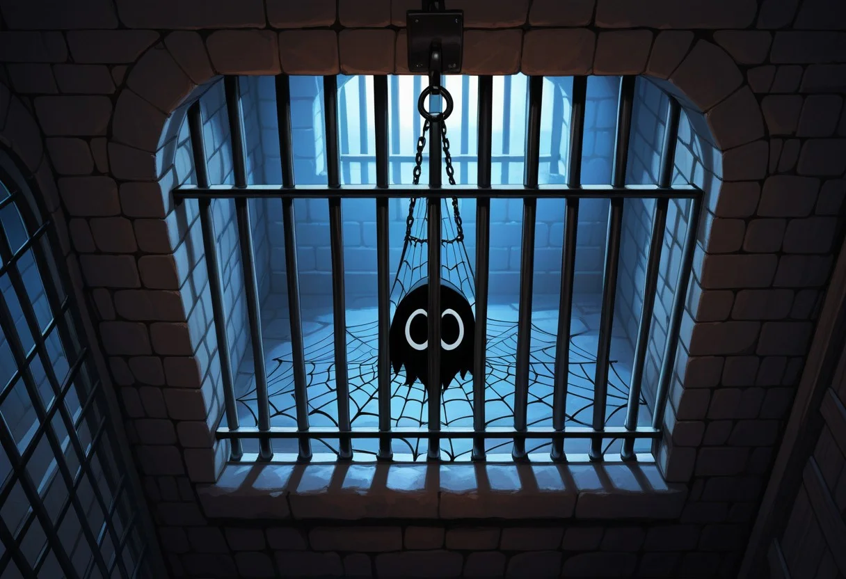 score_9, score_8_up, score_7_up,
cobwebs, ceil, bars, shackles hanging from wall,
Dark Dungeon,
(masterpiece), (amazing artwork),