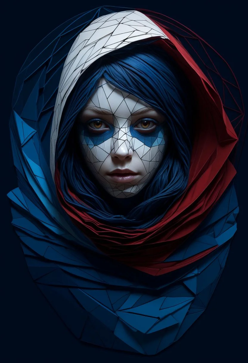 layered papercut, mysterious face, a native girl in artsy clothing, fading backlit background, (deep sea fading white to deep blue/red), alluring goddess, by Minjae Lee, Carne Griffiths, Emily Kell, Steve McCurry, Geoffroy Thoorens, Aaron Horkey, Jordan Grimmer, Greg Rutkowski, amazing depth, double exposure, surreal, geometric patterns, intricately detailed, bokeh, perfect balanced, deep fine borders, artistic photorealism , smooth, great masterwork by Suiras <lora:add-detail-xl:2> <lora:Double_Exposure:0.5>