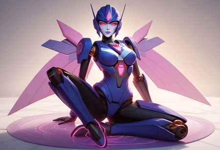 source_cartoon, masterpiece, best quality, highest quality, high res, extremely detailed, extremely delicate and beautiful, 4k, crisp image, clear, detailed, score_8_up, volumetric lighting, vibrant colors, full body, female robot, Decepticon, style_transformers, large chest