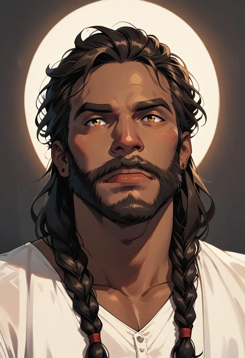 score_9, score_8_up, score_7_up, solo, solo focus, male focus, 1 boy, dark skin, dark-skinned male, whie hair, beard, facial hair, braid, braided beard, big beard, epic beard