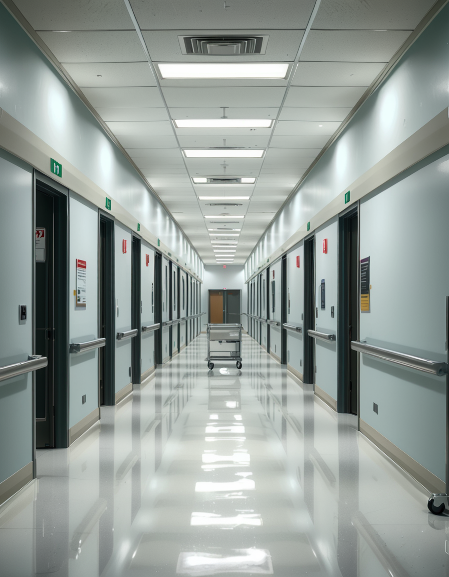 A long, sterile hospital corridor with bright white walls and a polished, reflective floor. The fluorescent ceiling lights cast a cold, clinical glow, emphasizing the cleanliness of the space. The hallway is lined with closed patient rooms, each marked with a small number plate. Stainless steel handrails run along the walls, and a few medical carts are neatly parked near the side. The corridor appears empty, creating a sense of stillness and anticipation. At the far end, a set of double doors with small glass windows leads to another section of the hospital. The atmosphere is quiet, professional, and highly sanitized, evoking a sense of order and precision.
<lora:SDXLFaeTastic2400:0.4> <lora:extremely_detailed:0.4> extremely detailed, <lora:sterile_hospital_c0rr1d0r:1>,sterile hospital c0rr1d0r, Masterpiece,best quality,hi res,8k,hi res,8k,award winning,(sharp focus, intricate, highly detailed),