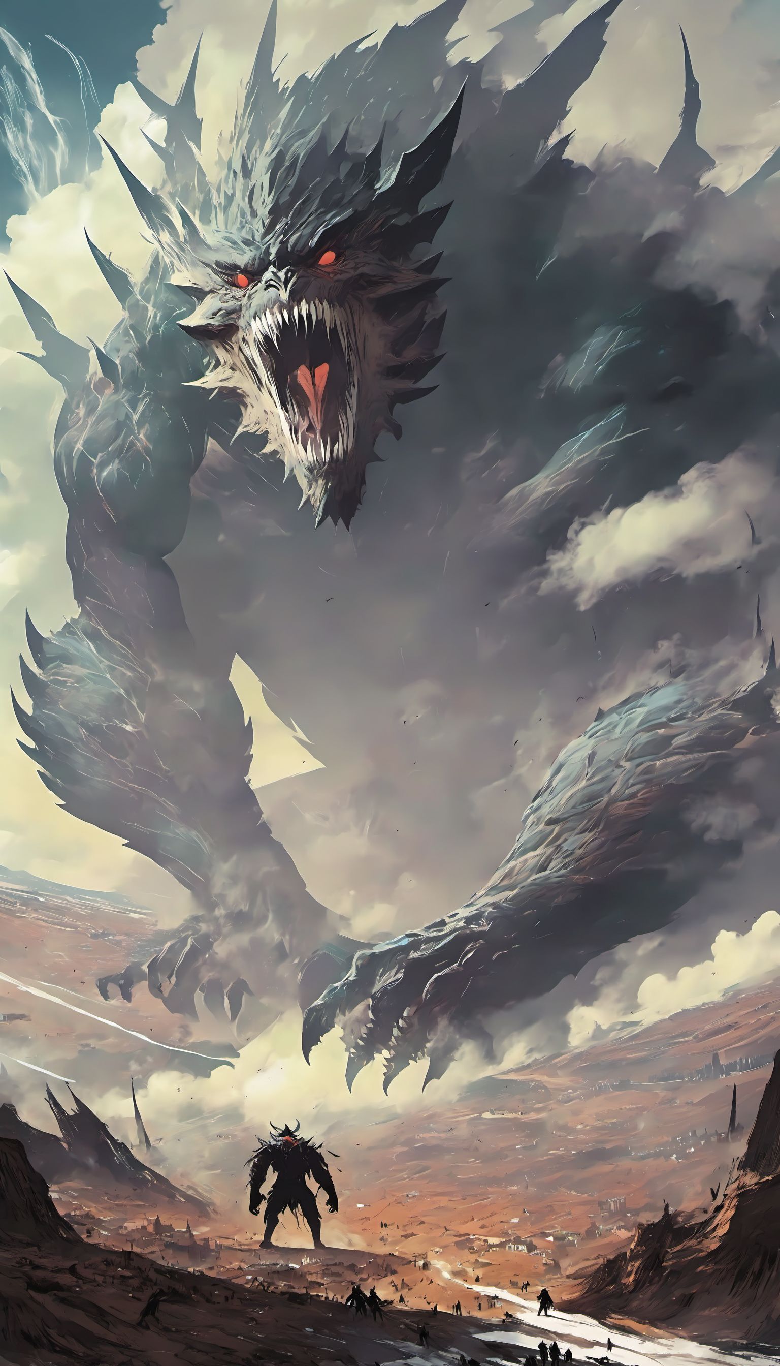a giant monster stand on earth<lora:[XL]GiantMonster:1>