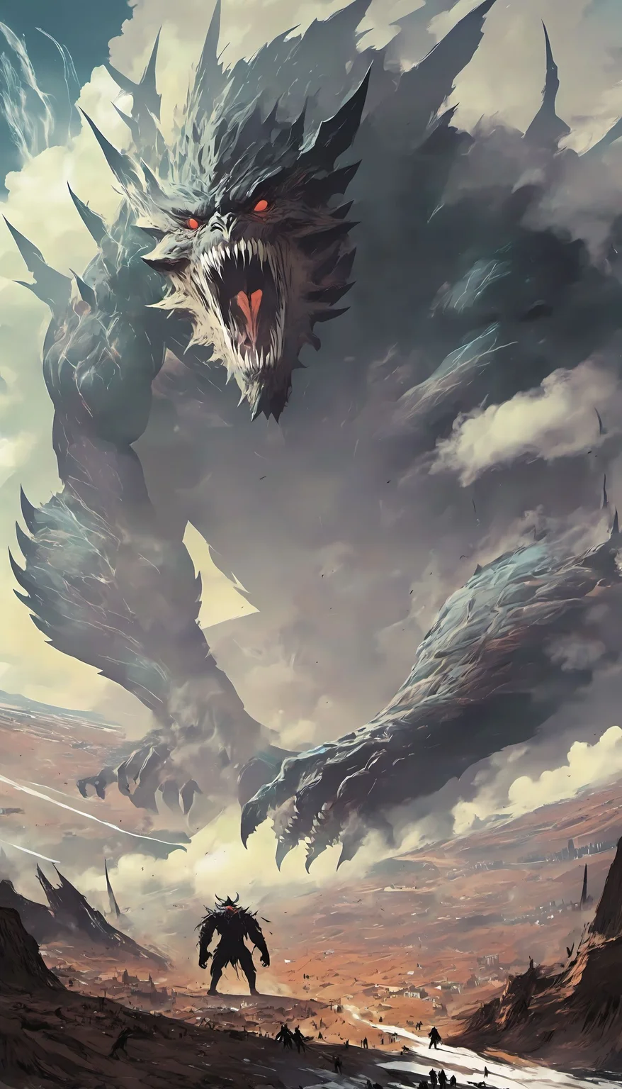 a giant monster stand on earth<lora:[XL]GiantMonster:1>