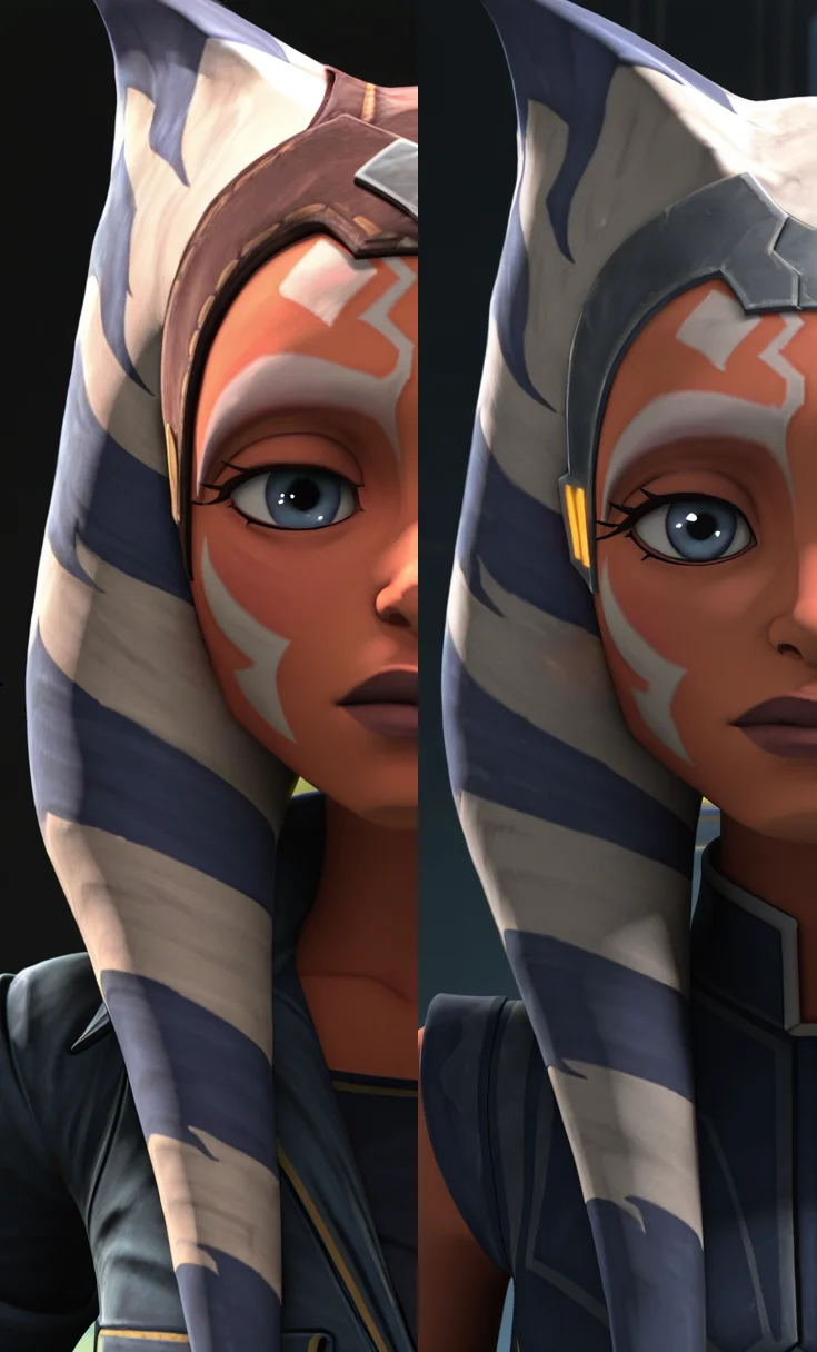 <lora:Ahsoka_Tano_S7TOTJ:1> ahsoka_tano, 1girl, female fcous, togruta, orange_skin, facial_markings, symmetrical face paint, original_appearance, clone_wars_style, 3d, close_up, facing viewer, looking at viewer