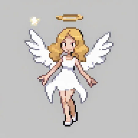 1girl angel with 2 large angel wings and a halo, perfect curves, wearing a white dress,
 <lora:pk_trainer_xl_v1-1:0.7>
 simple background