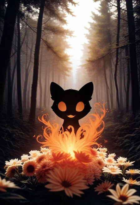 score_9, score_8_up, score_7_up, a large silhouette of webby vanderquack among flowers, cozy, cute, 8k, hd, zavy-slhtt, photo, ElementFireXL
