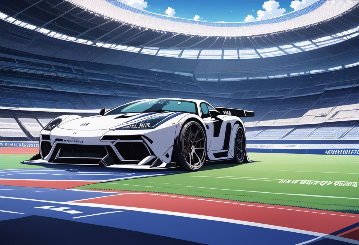 score_9, score_8_up, score_7_up, source_anime, rating_safe, stadium, racetrack, sports car, vehicle focus, detailed background, 2d, scr33nc@p