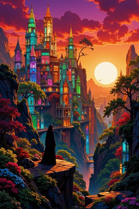 The City of Glass beautiful  landscape, dusk, woman, very intricate, very detailed, sharp, bright, colorful, <lora:Hand v2:0.5> <lora:Anti-Blur:1><lora:Insane Detail Slider:0.25>  <lora:flux.1_lora_flyway_Epic-detail_v2:0.3>  <lora:Anime art - Variant 2:1>