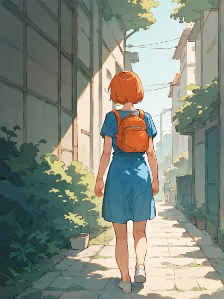 score_8_up, score_7_up, score_6_up, source_anime, 1girl, solo, outdoors, from behind, walking
happy,
mini backpack <lora:Mini_Backpack:1>
orange backpack
blue dress