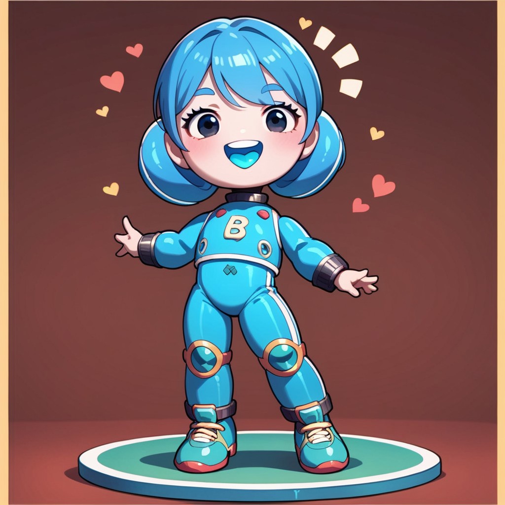 score_9,score_8_up,score_7_up,source_anime, (Buddy.AI),solo,looking at viewer,smile,open mouth,full body,black eyes,no humans,colored tongue, cyan outfit