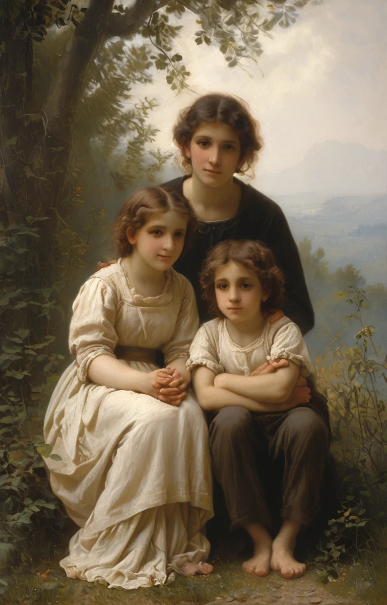 masterpiece,best quality,<lora:tbh202-sdxl:0.9>,illustration,style of william bouguereau portrait of family